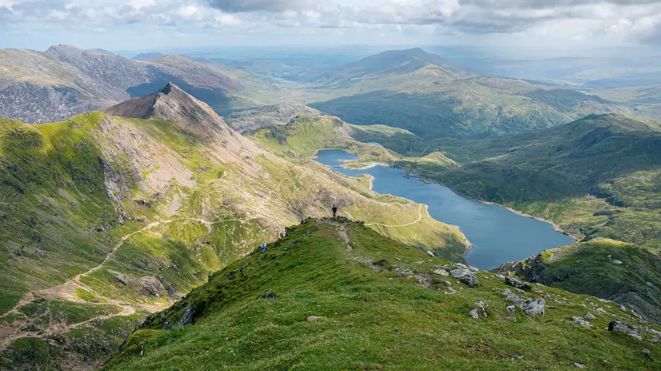 Llyn Llydaw from near the summit of Yr Wyddfa, with Crib Goch on the left